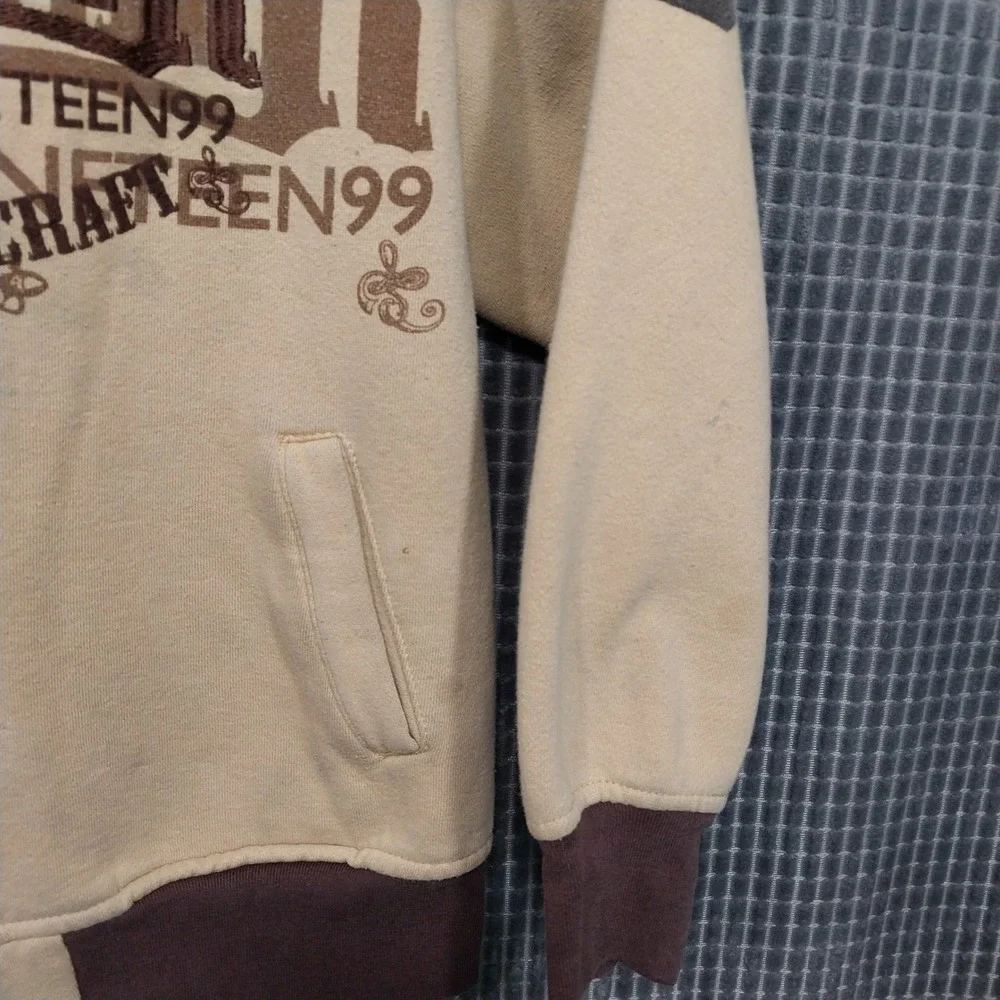 Rocawear Hoodie Zip Up Graphic Logo M (10-12) Tan Brown